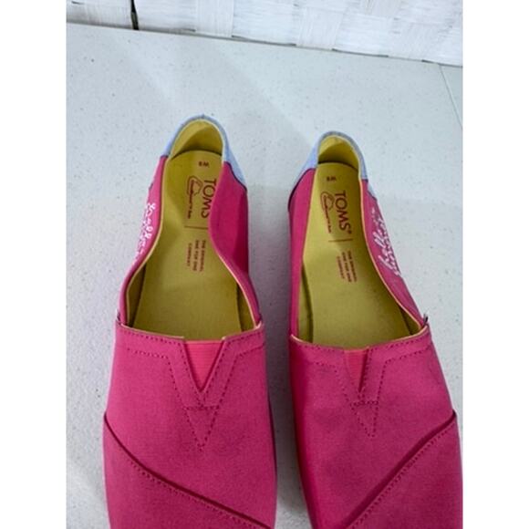 "TOMS" Hello Summer,Alpargata,Paradise Pink,Embroidered ,Flat Shoes, NEW? SZ 8W - Picture 2 of 10